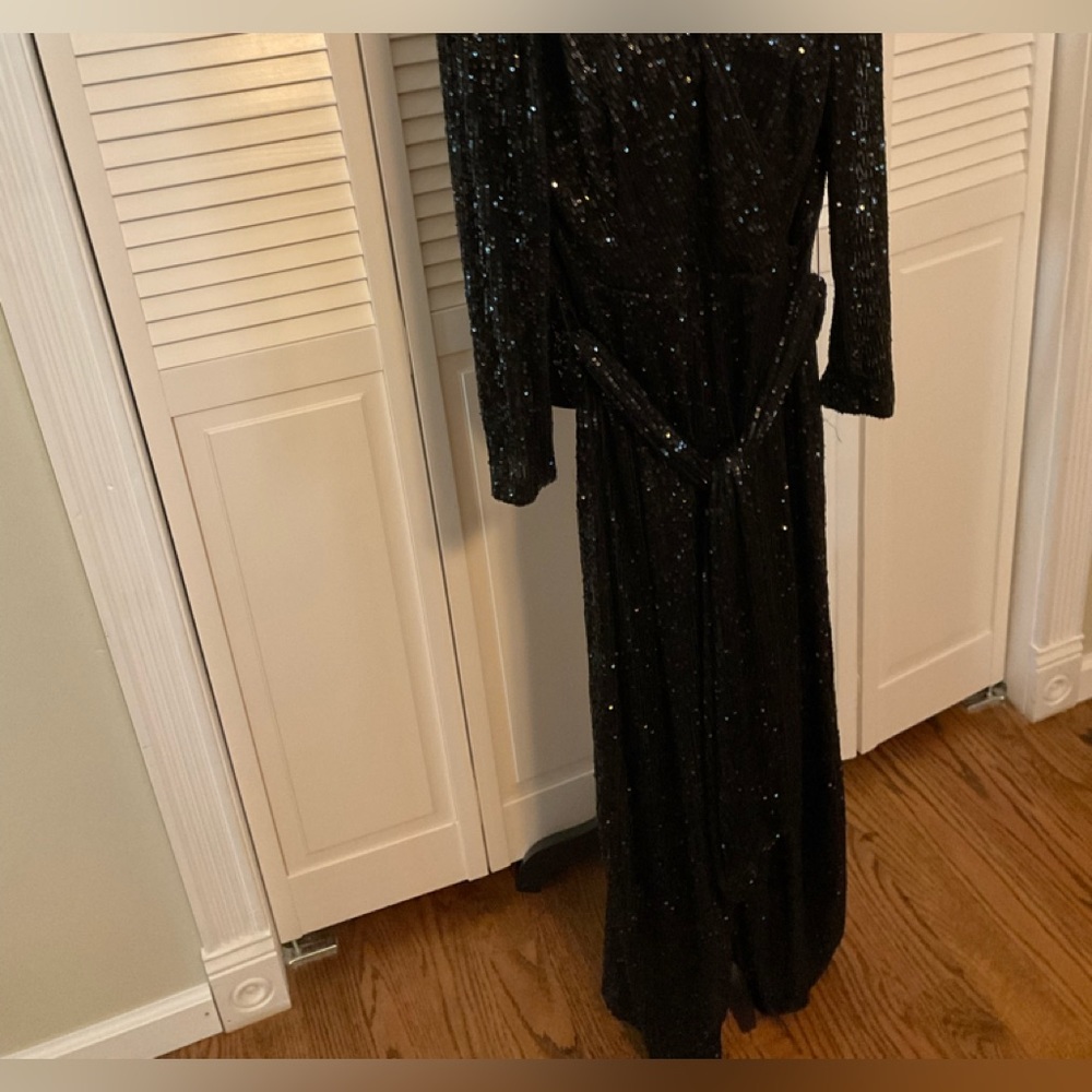 BLACK BEADED JUMPSUIT WITH TIE BELT